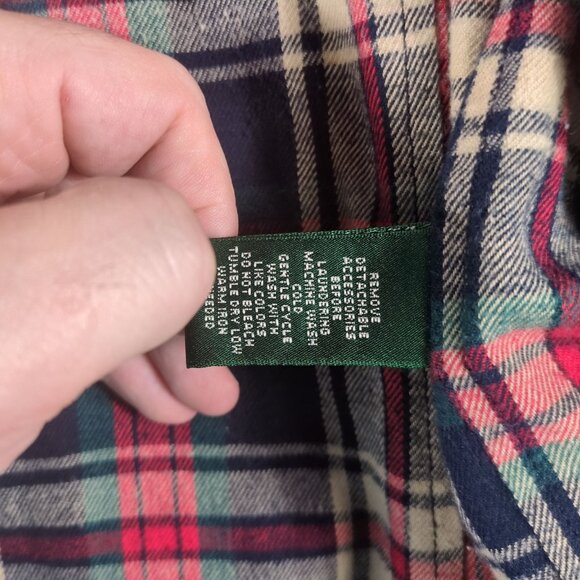 Vintage Ralph Lauren Jeans Co Women’s S Denim Toggle Coat Faux Fur Hood Plaid - Picture 5 of 16